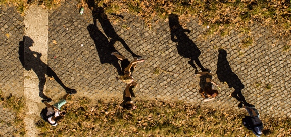 students on campus walking to class